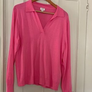 J. Crew factory cotton sweater polo size large bright flamingo pink